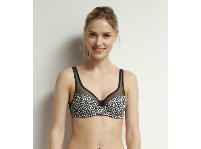 Soutien-gorge armatures microfibre à fleurs Noir Blanc Dim Generous