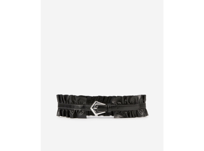 Ceinture en cuir large avec fronces black