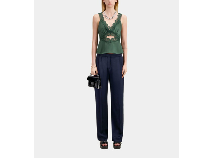 Pantalon A Pinces Fluide Avec Chaine navy
