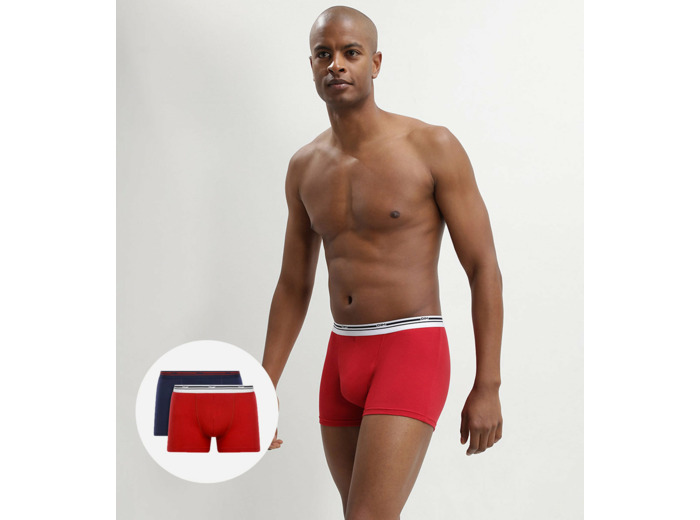 Lot de 2 boxers coton stretch Rouge Lave et Bleu Denim Daily Colors