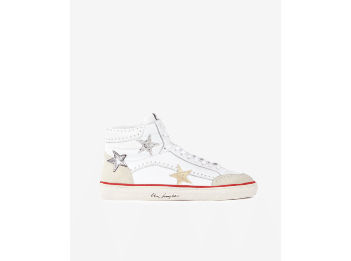 Baskets montantes en cuir blanc avec étoiles white