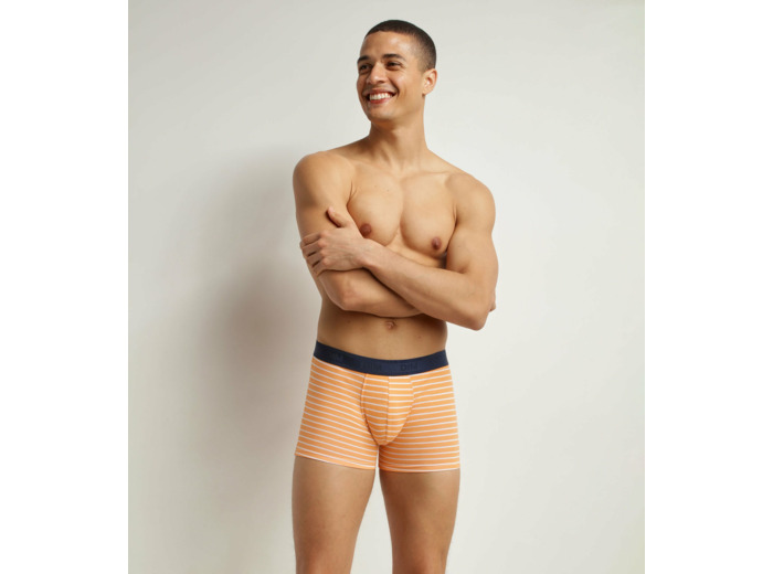 Boxer homme en coton stretch Orange à rayures Dim Fancy