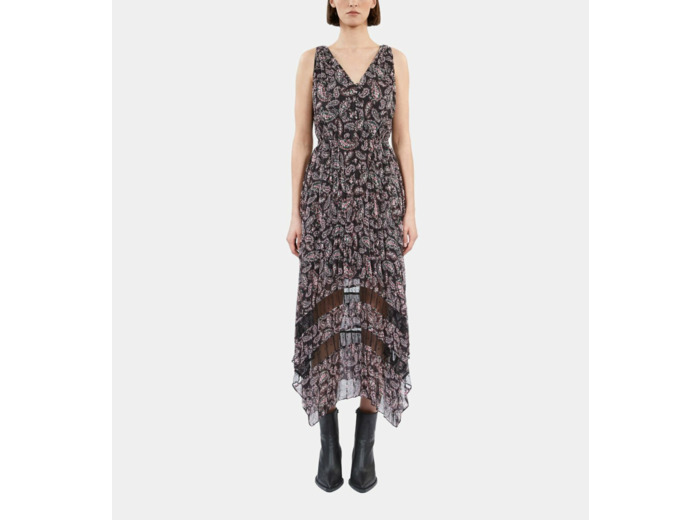 Robe longue plissée imprimée black / pink