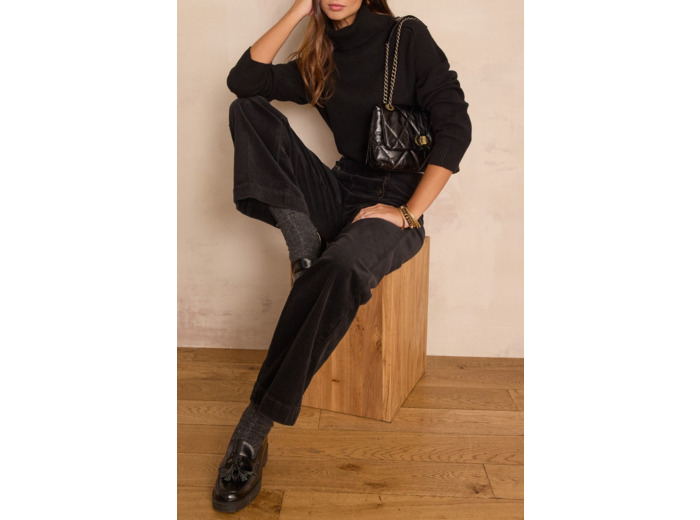 Pantalon large taille haute OXAN en velours