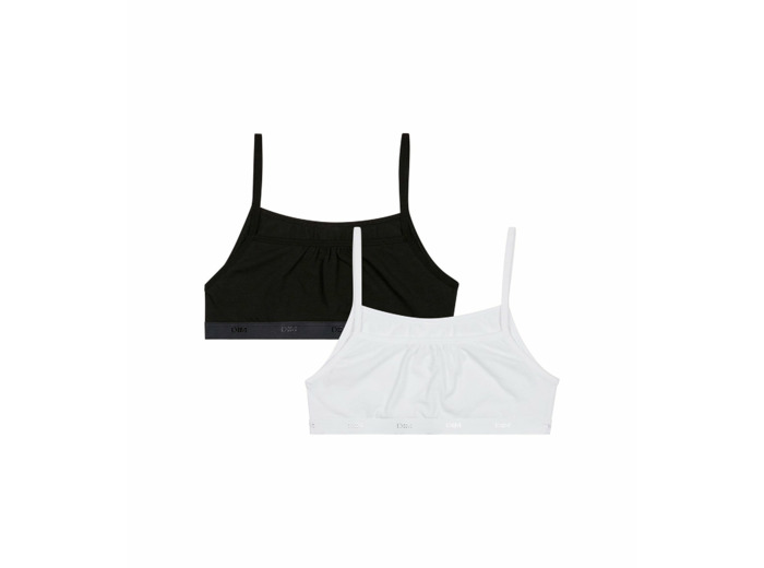 Lot de 2 brassières filles coton stretch Noir Blanc Les Pockets Ecodim