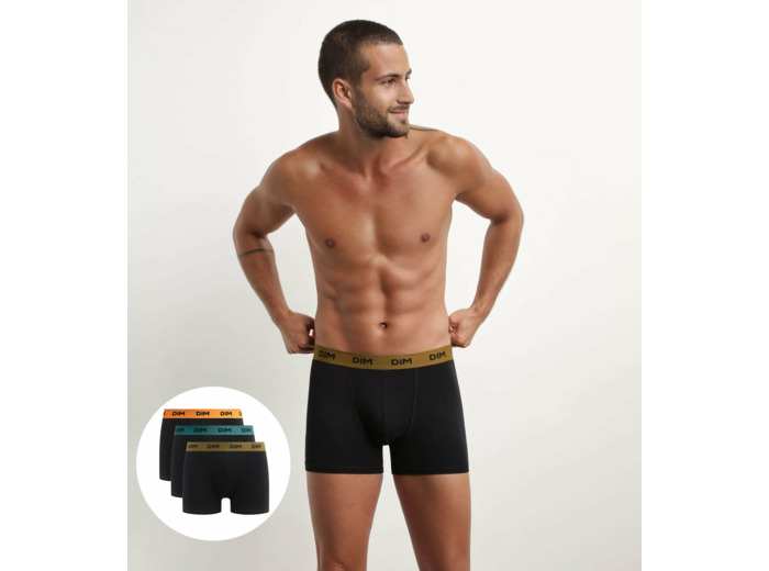 Lot de 3 boxers homme noir ceinture colorée Citrouille Mix & Colors