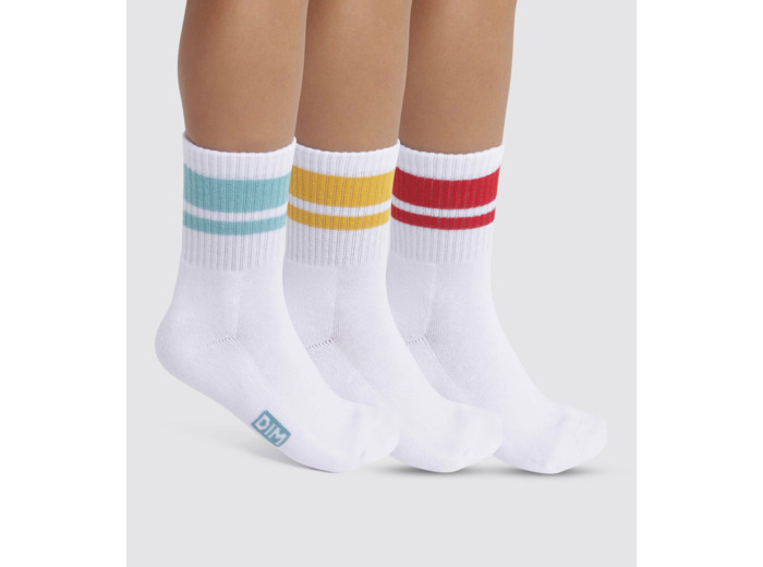 Lot de 3 paires de chaussettes enfant Turquoise Jaune Rouge Dim Sport
