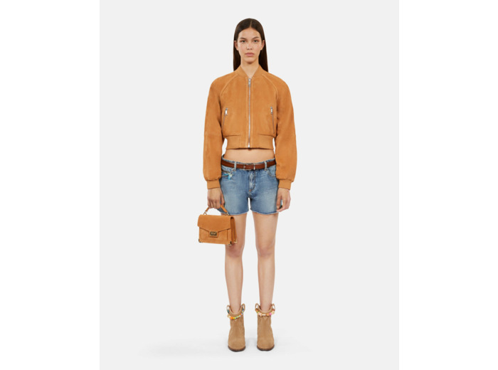 Blouson Camel En Cuir Suède camel