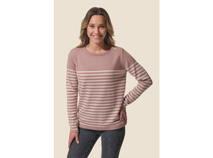 Pull femme col rond avec boutons épaules Gabrielle