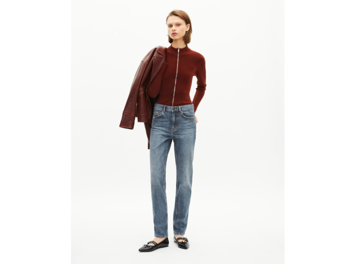 Cardigan à zip en laine mélangée bordeaux red brique