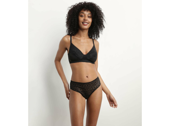 Soutien-gorge triangle sans armature motif floral Noir Daily Dentelle