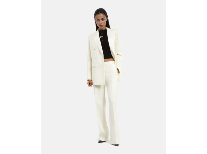 Veste smoking double boutonnage revers satin ecru