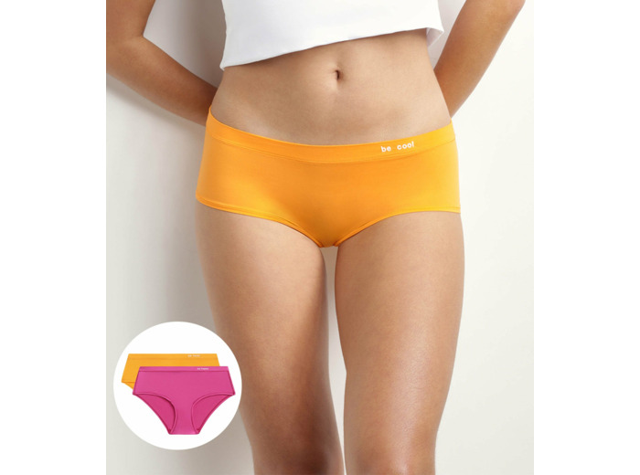 Lot de 2 shorties femme en coton et nylon Fuchsia Jaune Oh My Dim’s