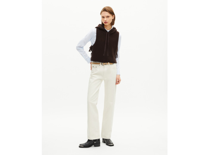 Pull sans manches en laine et coton marron chocolate