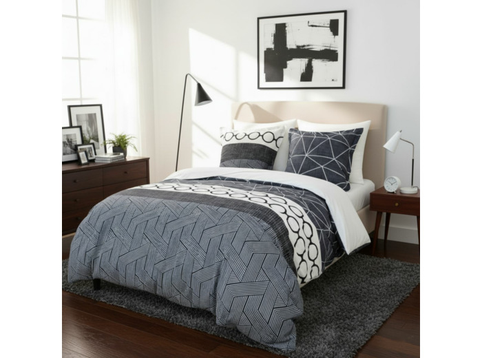 Parure housse de couette coton Florian | Parure imprimée | Blanc des Prés