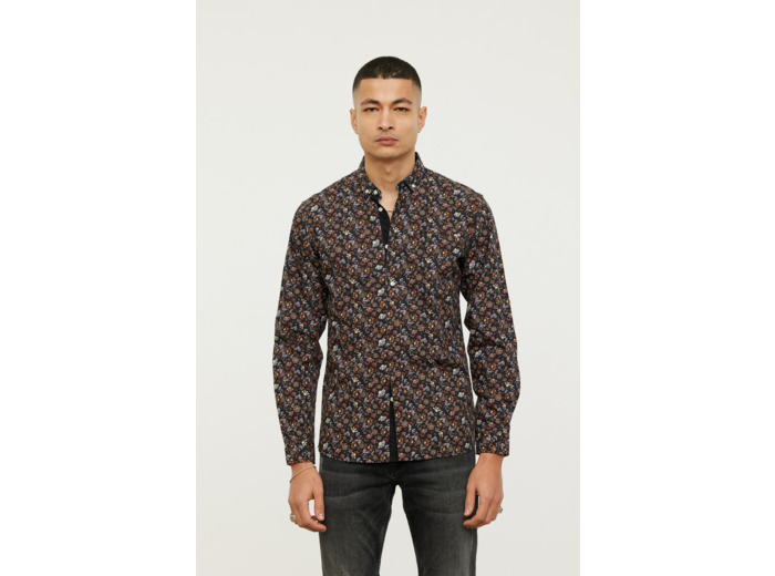 Chemise allover, détails contrastés et manches retroussables