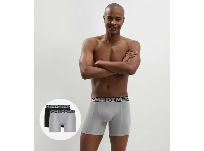 Lot de 2 boxers longs homme respirants Noir Gris 3D Flex Air