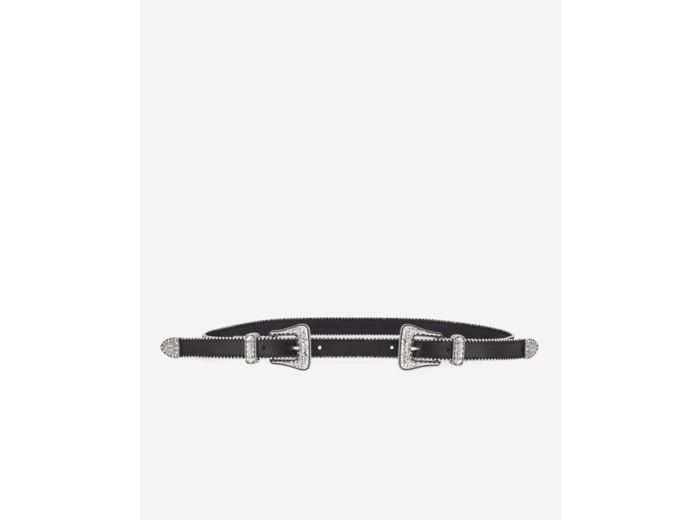 Ceinture En Cuir Avec Double Boucles Strass black