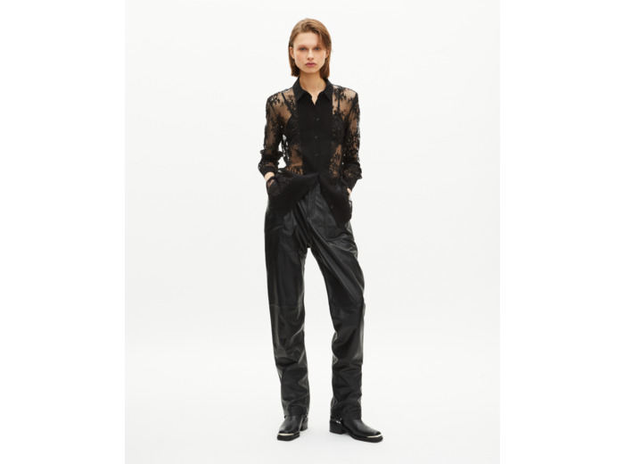 Chemise transparente en dentelle noire black