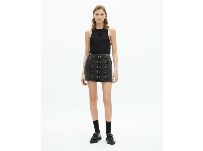 Mini jupe en denim details boutons militaires black washed