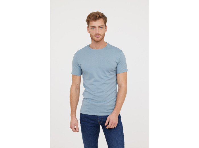 T-shirt basique col rond manches courtes en coton bio avec print poirtine