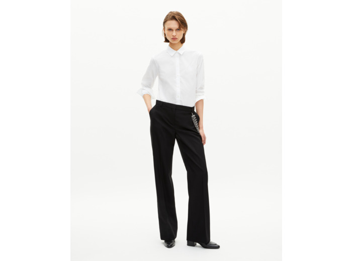 Pantalon tailleur large détails satin noir black