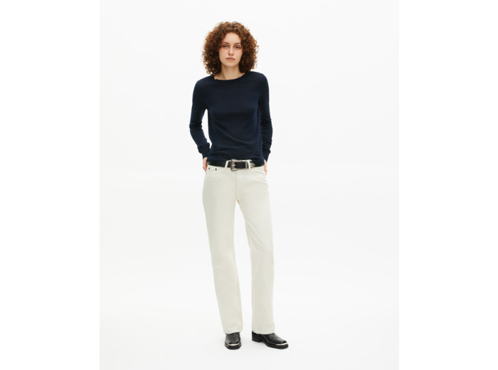 Pull col rond en laine mérinos marine bleu