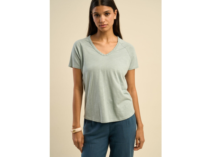 T-shirt à col V orné d'une tresse
