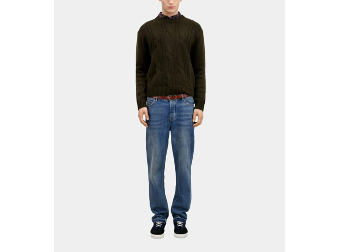 Pull Col Rond A Torsades dark green