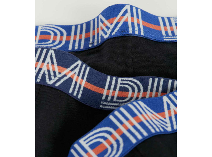 Lot de 3 boxers garçon coton stretch ceinture contrastée Noir EcoDim