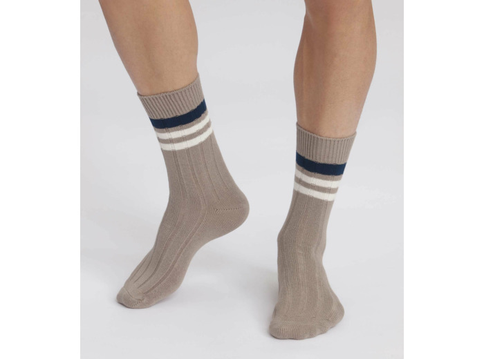 Chaussettes homme en maille côtelée à rayures Gris Dim Bambou