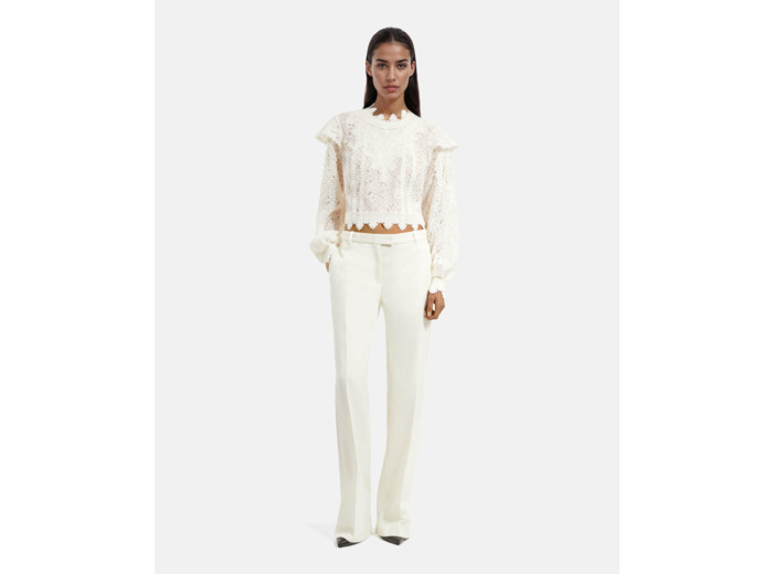Pantalon smoking avec bande satin ecru