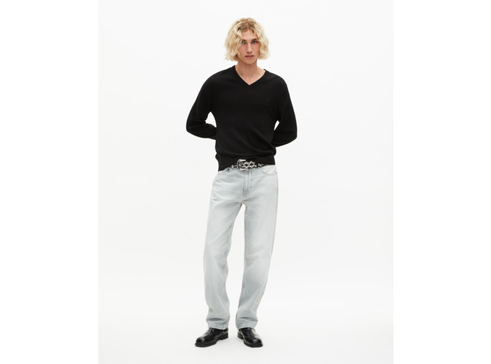Pull col v en laine mérinos noir black