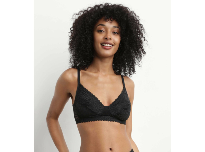 Soutien-gorge triangle sans armature motif floral Noir Daily Dentelle