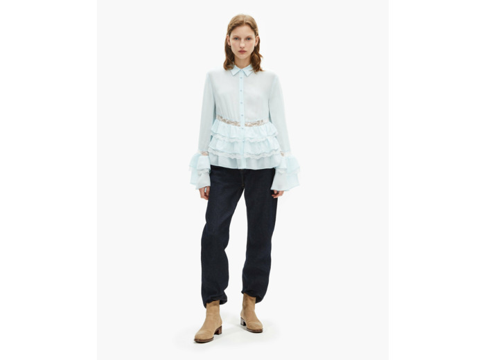 Chemise a volant avec bretelles baby blue