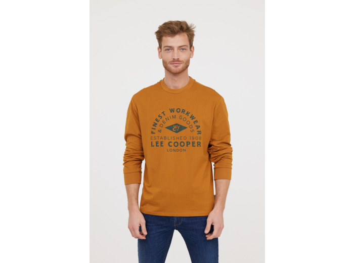 T-shirt manches longues en coton épais avec graph poitrine et rib poignet