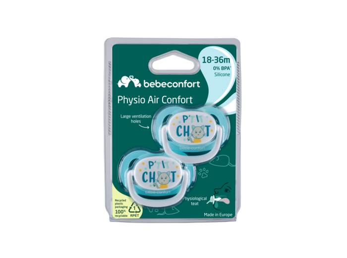 Lot de 2 sucettes physio petit chat bleu 18/36mois Bleu