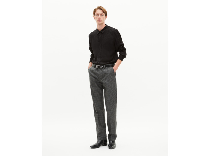 Pantalon de costume droit en pied de poule noir et gris grey