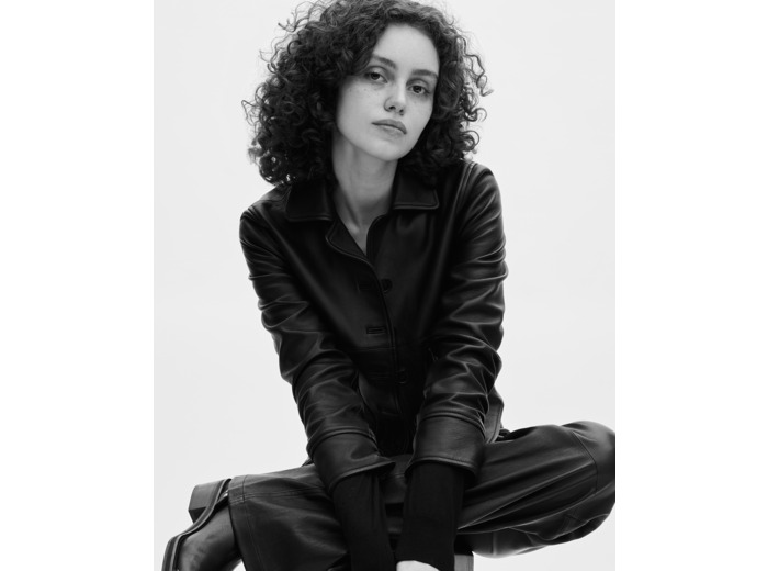 Blouson court en cuir noir black