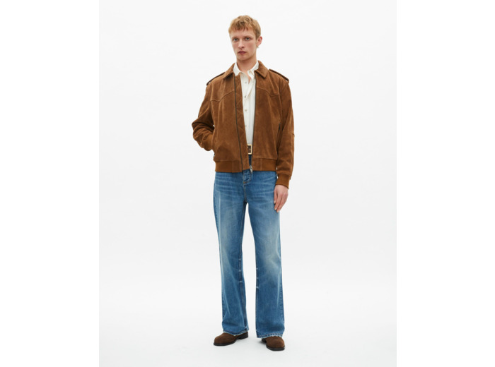 Blouson cuir a zip camel
