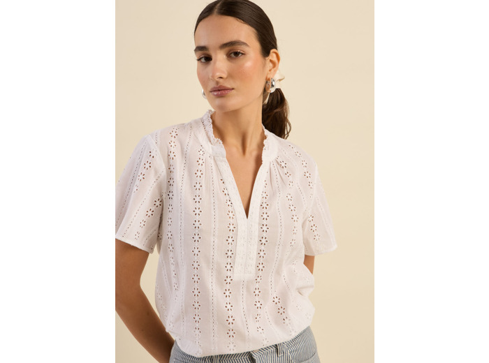 Blouse en broderie anglaise col volanté