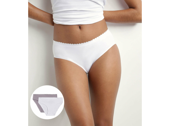 Lot de 2 slips femme en coton stretch Blanc et Gris Body Touch Easy