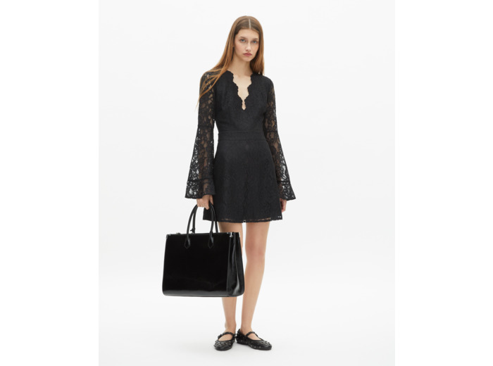 Robe courte à manches évasées en dentelle noire black