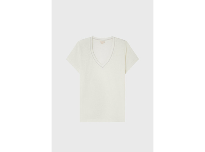 T-shirt V en lin écru - MAGALI