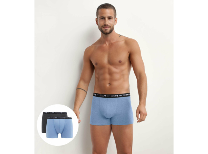 Lot de 2 Boxers homme Bleu et et Noir à ceinture contrastée Dim Coton Stretch