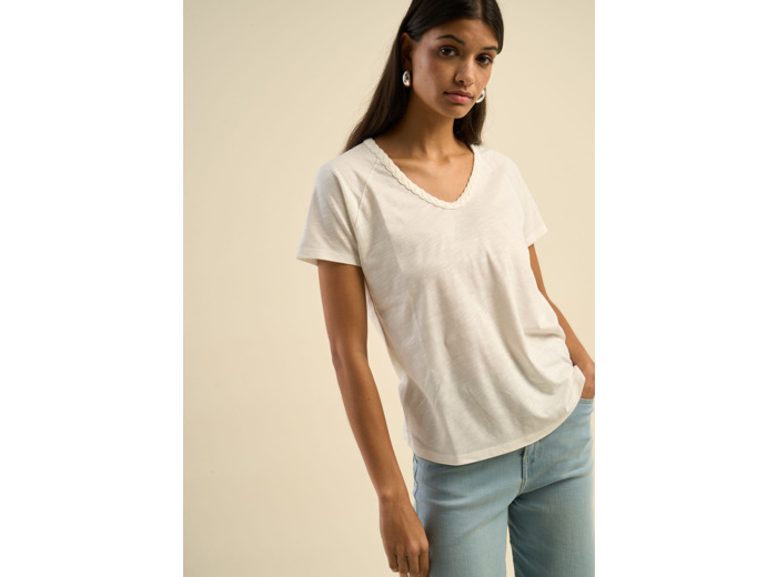 T-shirt à col V orné d'une tresse