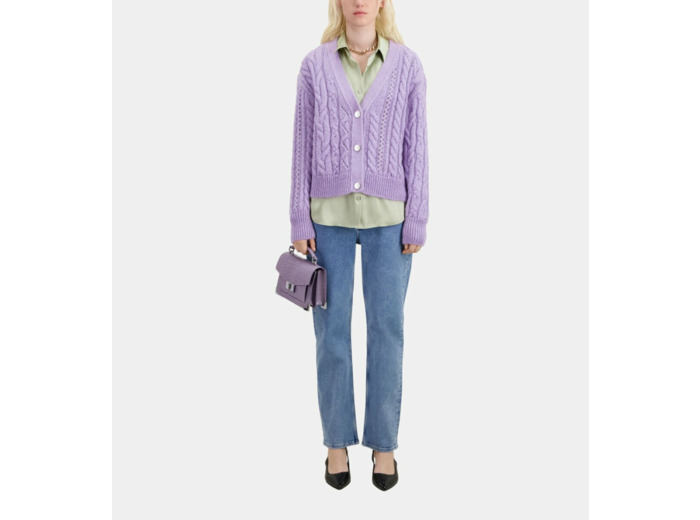 Cardigan Boutonne A Torsades violet