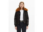 Blouson col fourrure satiné noir black
