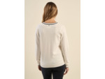 Pull col V avec détails ajourés et rayures contrastées
