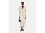 Robe courte imprimée en soie beige / red